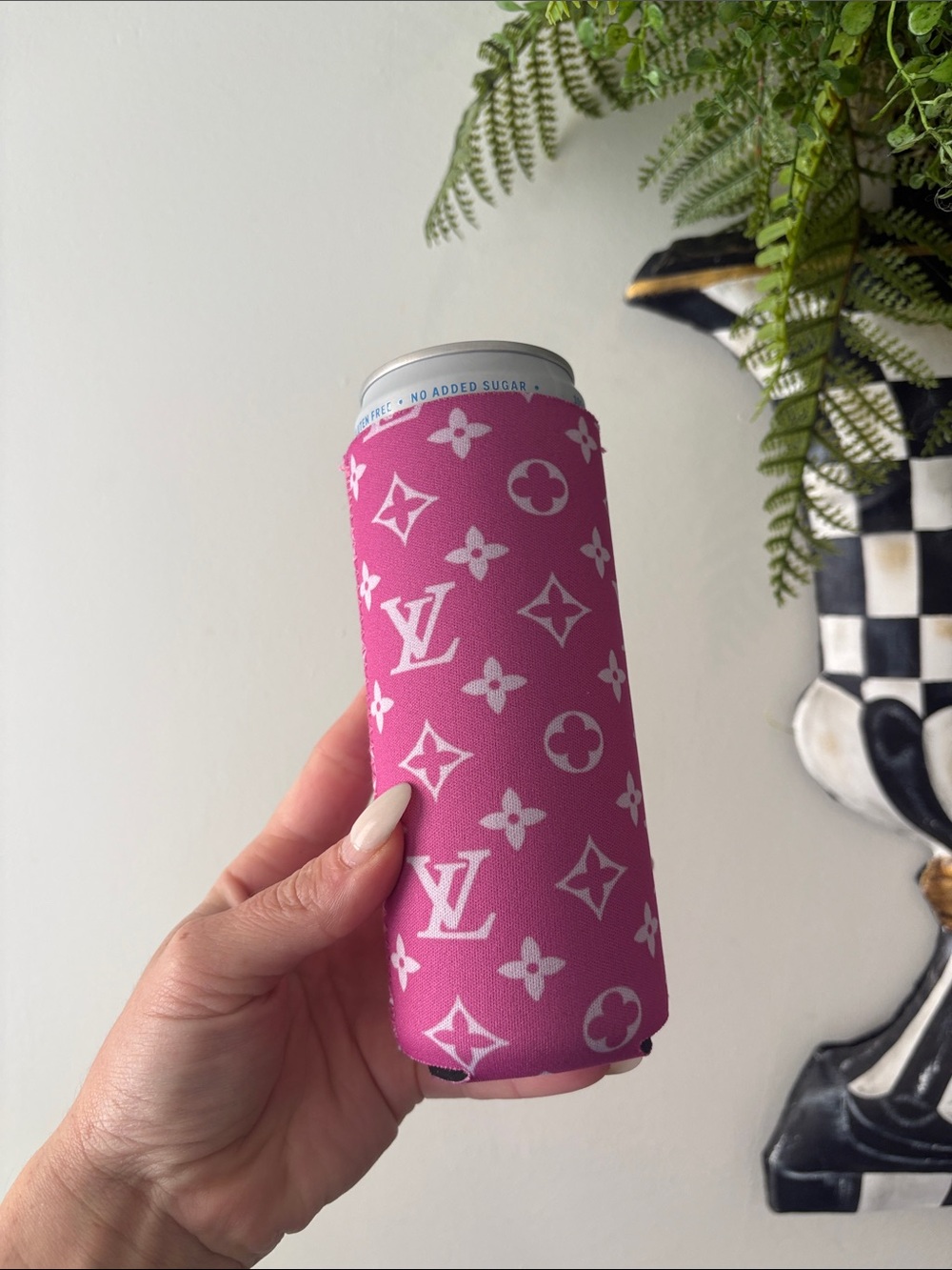 Pink Monogram Slim Can Koozie